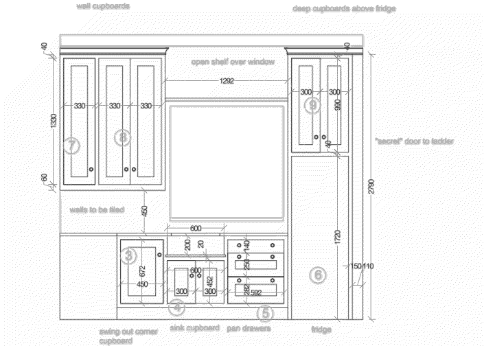 Kitchen design CAD drawing showing a sink elevation and measurements