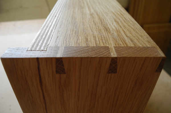Detail of dovetailed joints on a kitchen drawer